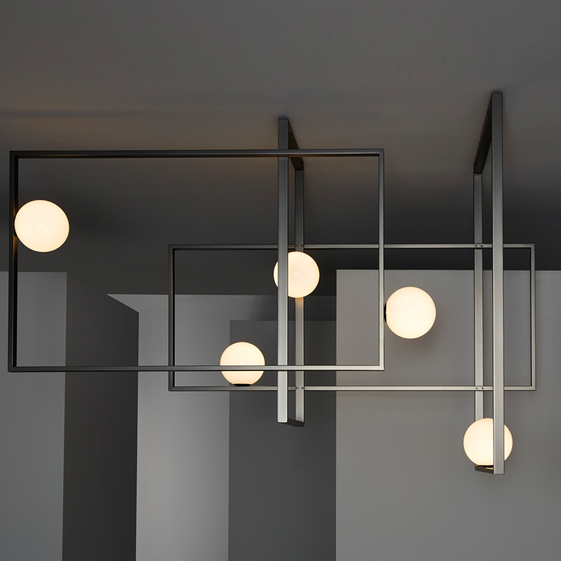 Люстра Mondrian Glass Venicem Ceiling Lamp graphite Белое матовое стекло Графит сатин в Санкт-петербурге | Loft Concept 