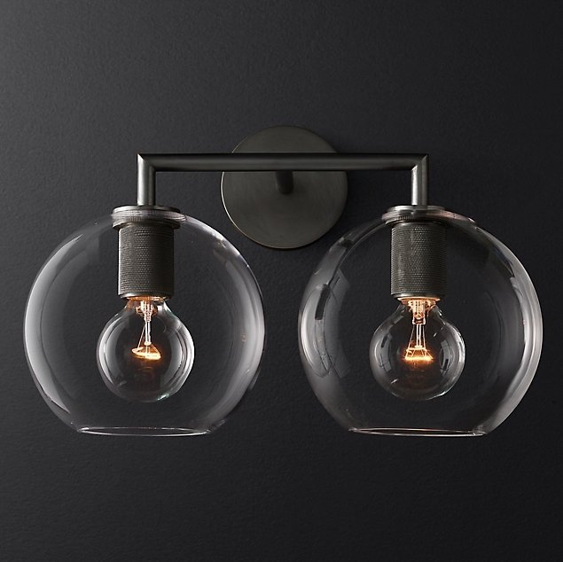 Бра RH Utilitaire Globe Shade Double Sconce Black Прозрачное Стекло Темная бронза в Санкт-петербурге | Loft Concept 