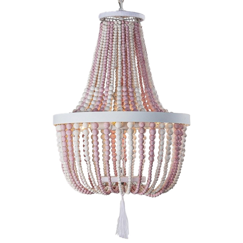 Люстра каплевидной формы украшенная круглыми бусинами розовая Wooden Pink Chandelier Белый Розовый в Санкт-петербурге | Loft Concept 