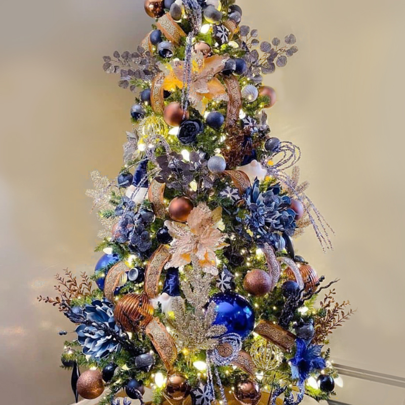 Дизайнерская Ель Синие Цветы Christmas tree Blue flowers Синий Золотой Серебряный в Санкт-петербурге | Loft Concept 