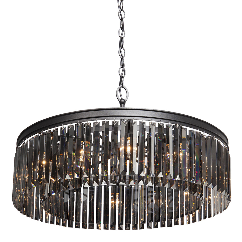 Люстра RH Rhys Smok Glass Prism Round Chandelier 80 Черный матовый в Санкт-петербурге | Loft Concept 