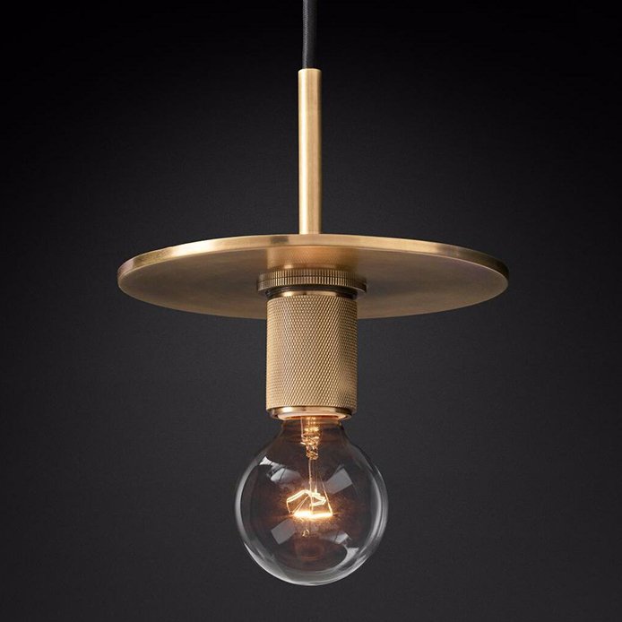 Подвесной светильник RH Utilitaire Disk Shade Pendant Brass Латунь Прозрачное Стекло в Санкт-петербурге | Loft Concept 