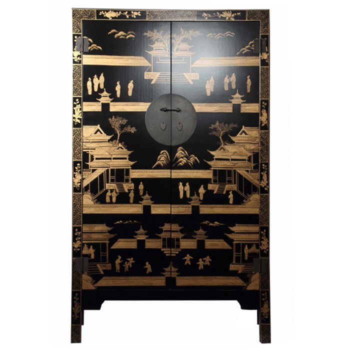 Китайский шкаф Black Gold Cabinet Low Черный в Санкт-петербурге | Loft Concept 