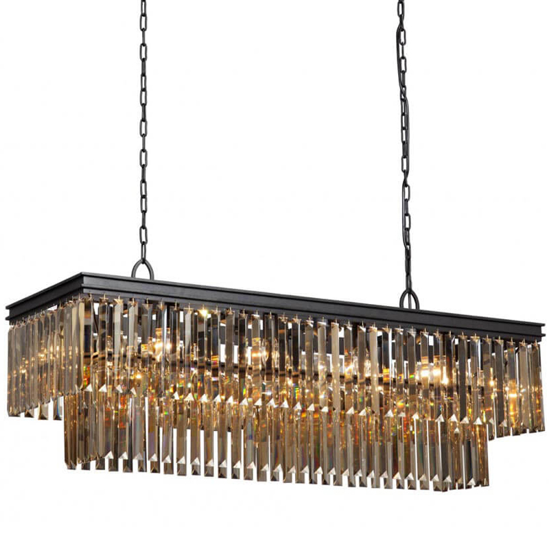 Люстра Odeon Amber Glass Rectangular Chandelier Black iron Янтарное стекло длина 120 Черный матовый в Санкт-петербурге | Loft Concept 