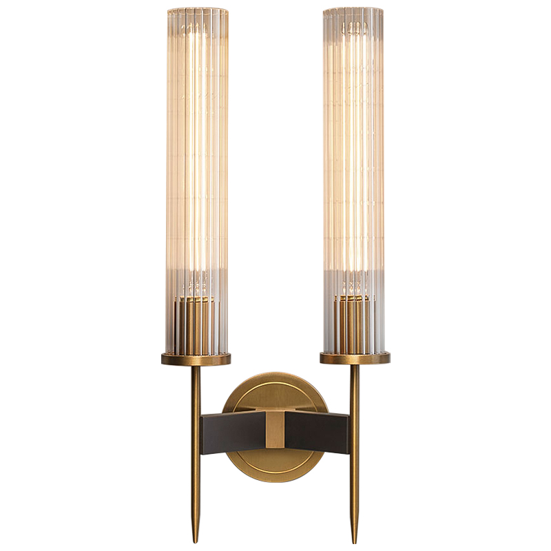 Бра Jonathan Browning ALOUETTE DOUBLE SCONCE Прозрачное Стекло Латунь Черный в Санкт-петербурге | Loft Concept 