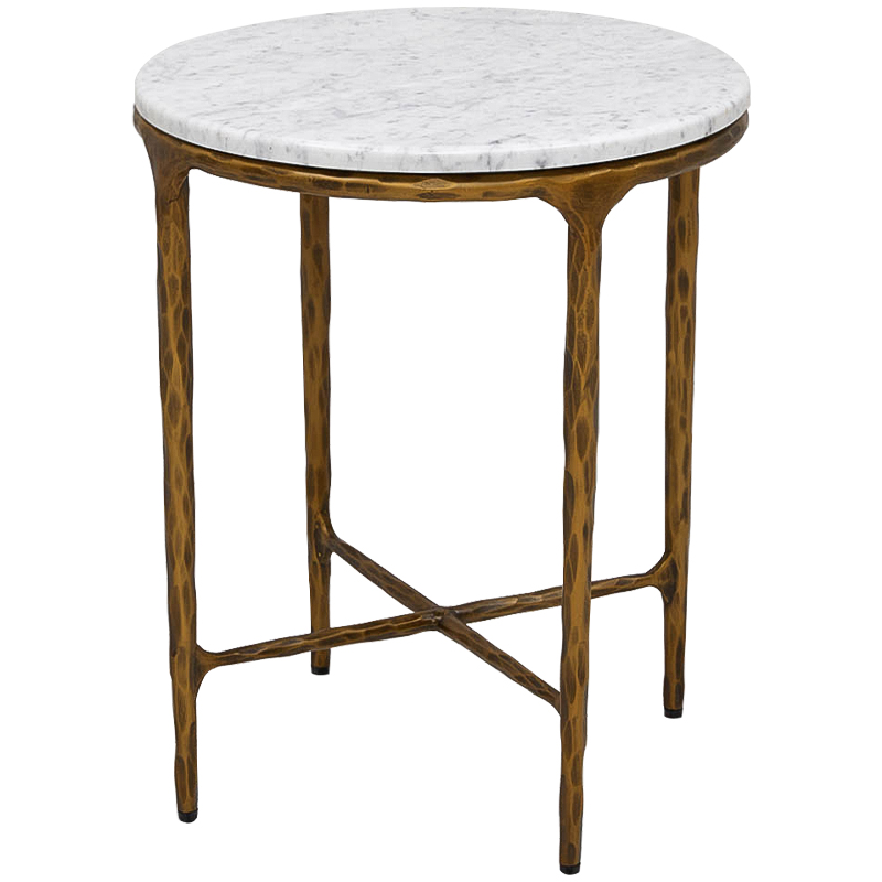 Приставной стол круглый с мраморной столешницей Randy Marble Round Coffee Table Белый Мрамор Bianco Золотой в Санкт-петербурге | Loft Concept 