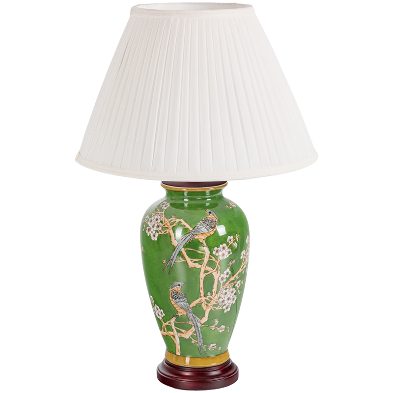 Настольная лампа с абажуром Birds Green Chinoiserie Lampshade Зеленый Белый Коричневый в Санкт-петербурге | Loft Concept 