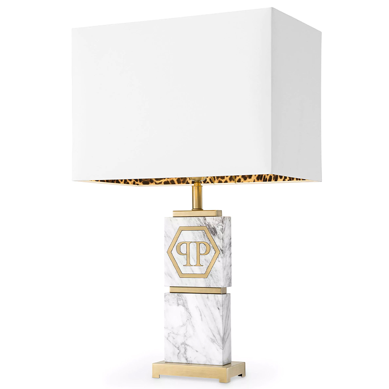 Настольная лампа Philipp Plein Table Lamp King Белый Мрамор Bianco Золотой Белый в Санкт-петербурге | Loft Concept 