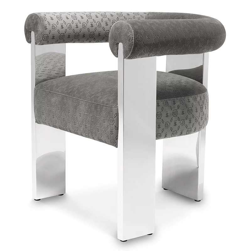 Стул Philipp Plein Dining Chair Icon Grey Серый Хром в Санкт-петербурге | Loft Concept 