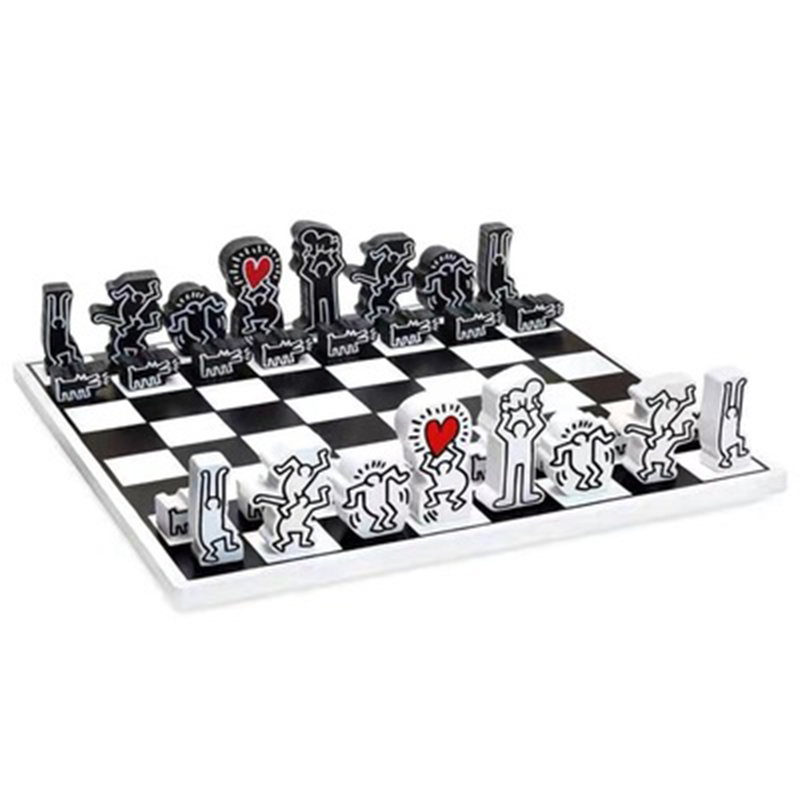 Деревянный шахматный набор Keith Haring Chess Set Белый Черный Красный в Санкт-петербурге | Loft Concept 