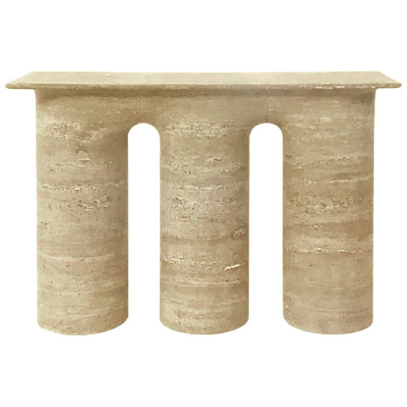 Консоль Three Columns Marble Travertine Console Песочный Коричневый в Санкт-петербурге | Loft Concept 