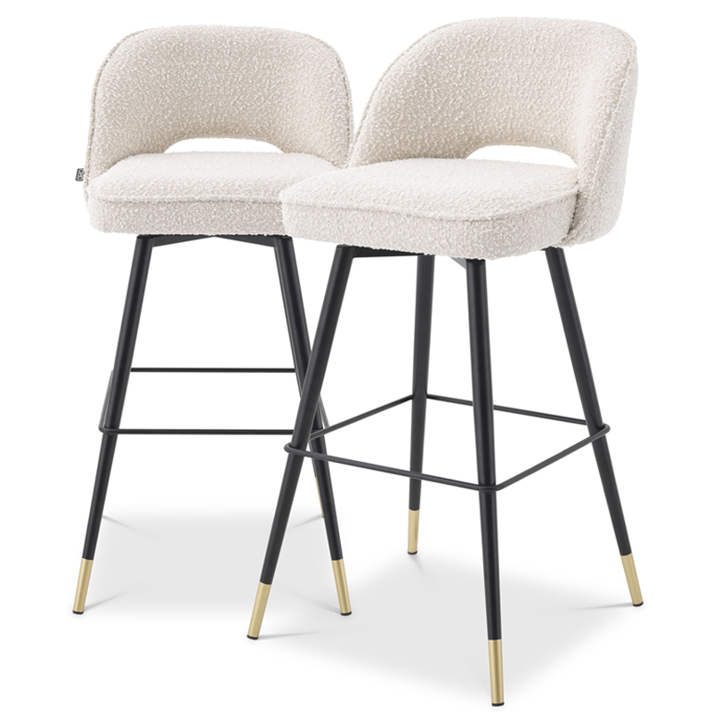 Комплект барных стульев Eichholtz Bar Stool Cliff set of 2 Boucle cream Кремовый Черный Латунь в Санкт-петербурге | Loft Concept 