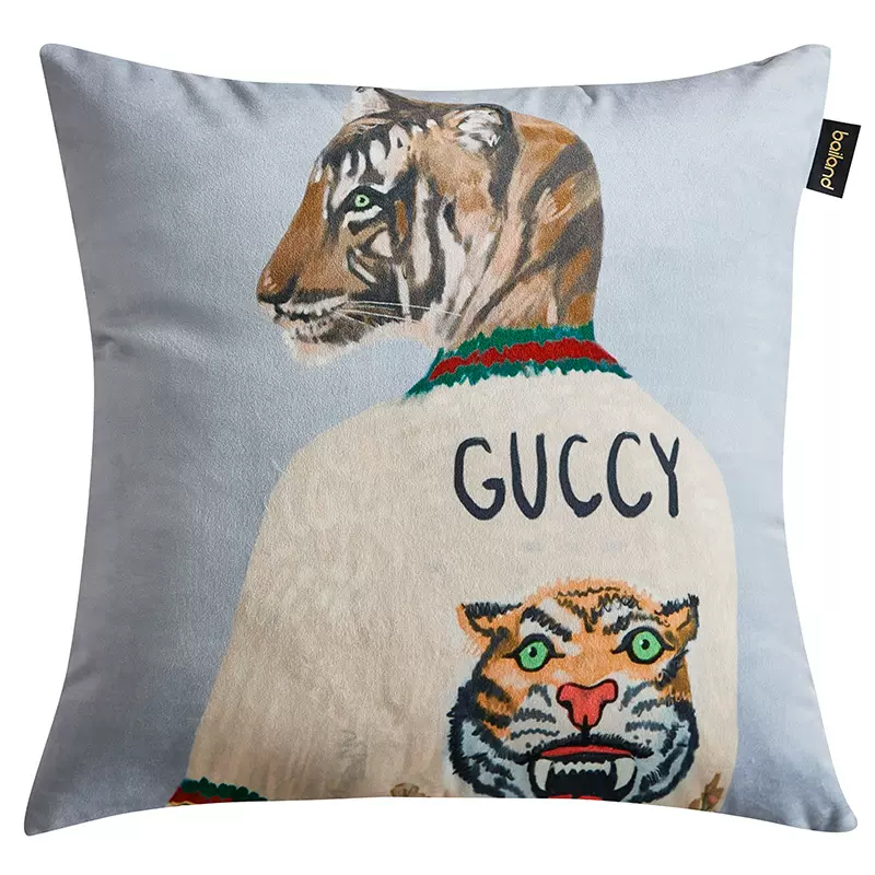 Декоративная подушка Стиль Gucci Tiger Cushion Grey Серый Мульти в Санкт-петербурге | Loft Concept 