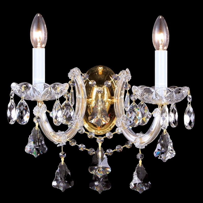 Бра с двумя лампами и хрустальными подвесками в классическом стиле Crystal lamps Золотой Прозрачное Стекло Бра с двумя лампами и хрустальными подвесками в классическом стиле Crystal lamps Золотой Прозрачное Стекло в Санкт-петербурге | Loft Concept