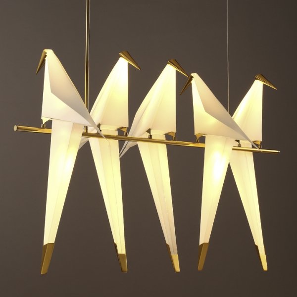 Люстра Origami Bird Chandelier Line 5 Бежево-серый Золотой в Санкт-петербурге | Loft Concept 