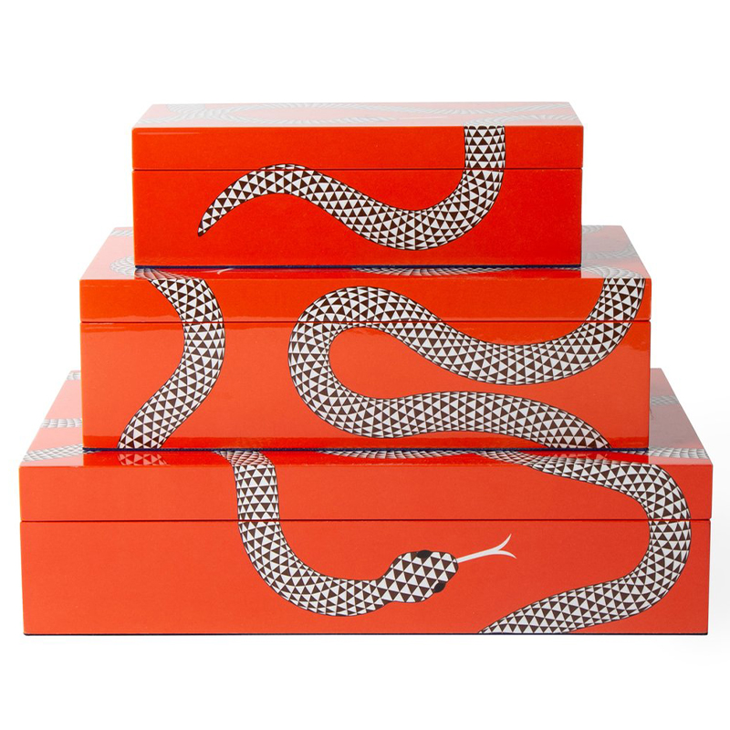 Комплект шкатулок EDEN LACQUER BOX BUNDLE Jonathan Adler Оранжевый Белый Черный в Санкт-петербурге | Loft Concept 