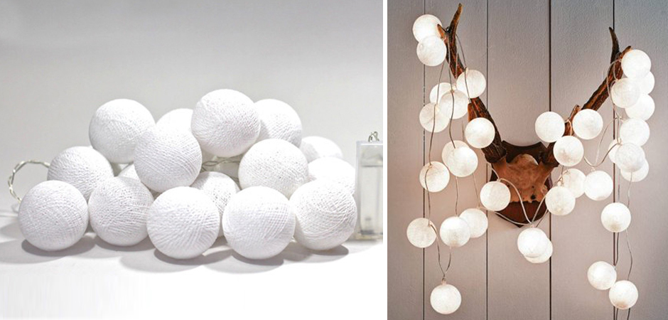 Гирлянда хлопковые фонарики Сotton Ball White - Loft-Concept в Санкт-петербурге