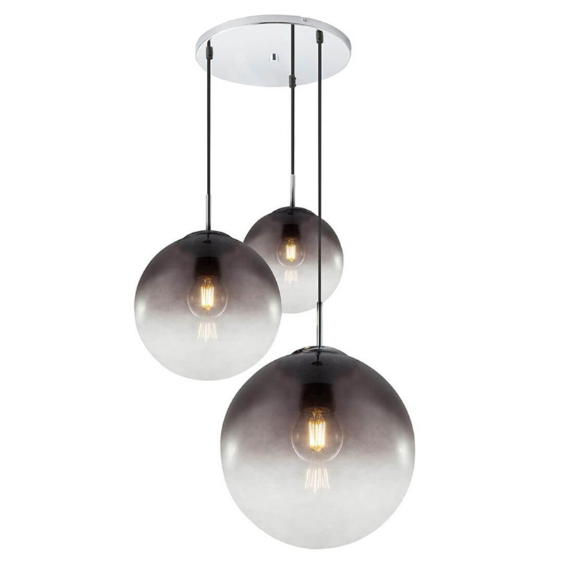 Люстра Ball Sunrise Pendant lamp smok 3 плафона Стекло Смок Хром в Санкт-петербурге | Loft Concept 