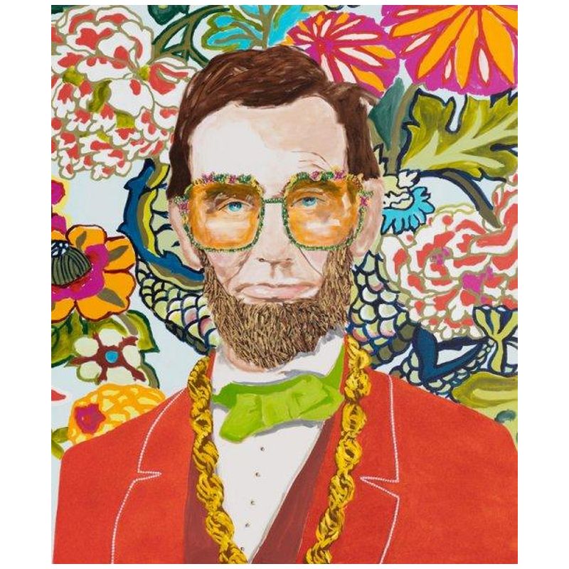 Картина Abe Lincoln with Donkey Chain, Floral Wallpaper, and Red Jacket Мульти в Санкт-петербурге | Loft Concept 