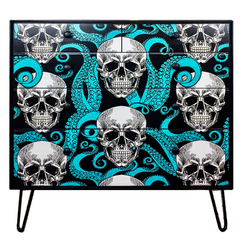 Комод с Черепами Chest of Drawers Skull and Octopus Черный Бирюзовый в Санкт-петербурге | Loft Concept 