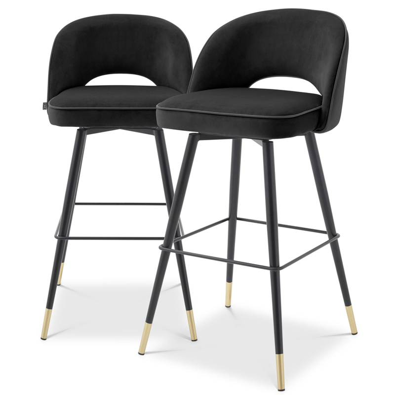 Комплект барных стульев Eichholtz Bar Stool Cliff set of 2 black Черный Латунь в Санкт-петербурге | Loft Concept 