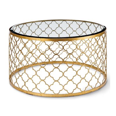 Стол стеклянный Gable Hollywood Regency Glass Gold Leaf Round Coffee Table Латунь в Санкт-петербурге | Loft Concept 