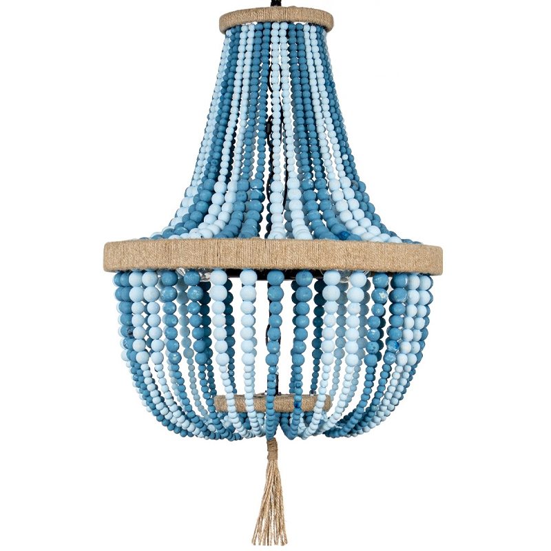 Люстра каплевидной формы украшенная круглыми бусинами Wooden Chandelier Blue Песочный Голубой в Санкт-петербурге | Loft Concept 