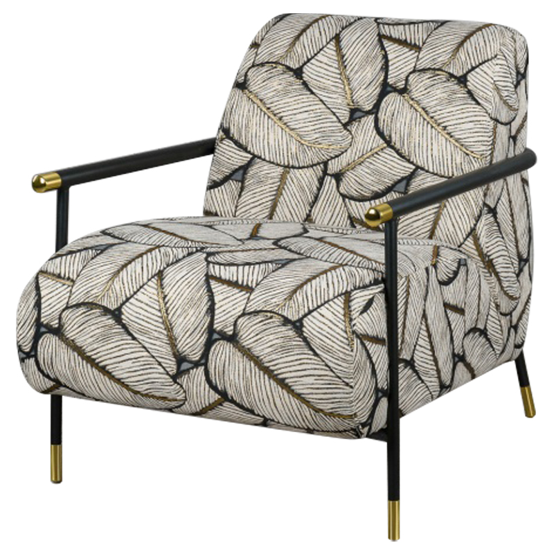 Кресло с Цветным принтом Листья Foliage Armchair Grey Серый ivory ( слоновая кость ) Черный Золотой в Санкт-петербурге | Loft Concept 