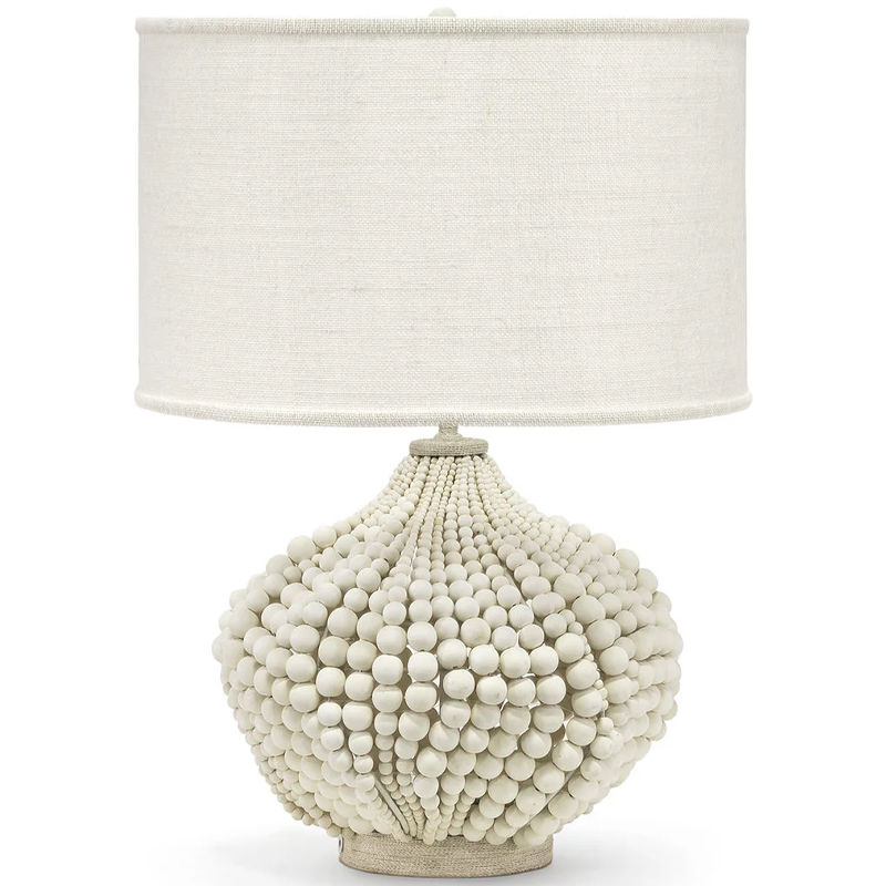 Настольная лампа с абажуром и каркасом из белых деревянных бусин White Wooden Beads Table Lampshade Белый в Санкт-петербурге | Loft Concept 