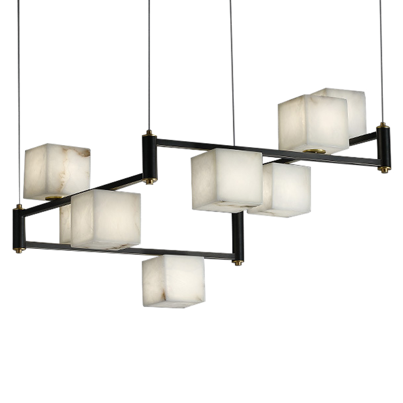 Люстра Marble Cubes Modern Light Chandelier 8 плафонов Латунь Черный Белый Мрамор Bianco в Санкт-петербурге | Loft Concept 