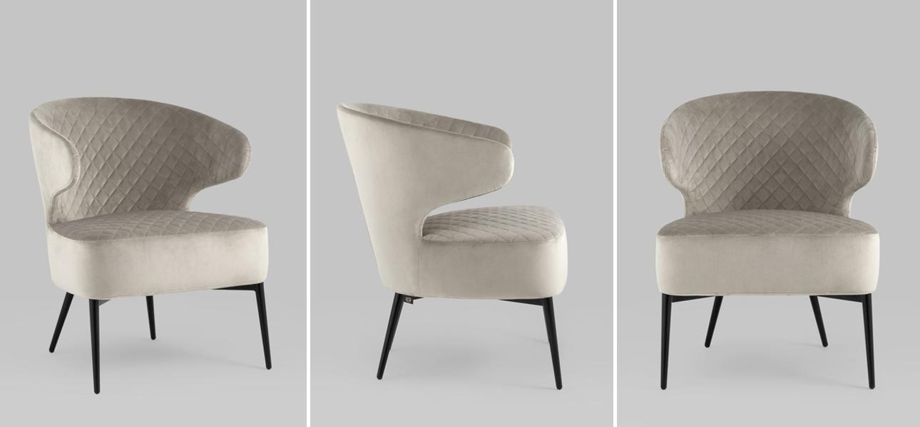 Кресло Estella серо-бежевый велюр - фото