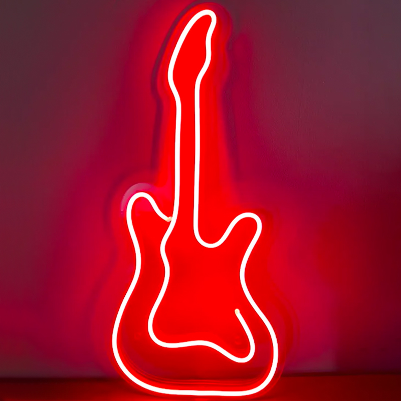 Неоновая настенная лампа Guitar Neon Wall Lamp Красный Прозрачный в Санкт-петербурге | Loft Concept 