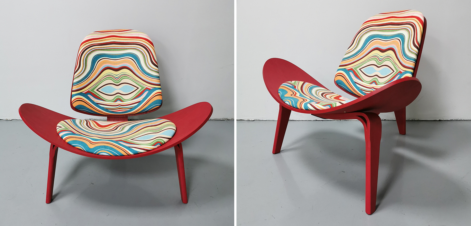 Дизайнерское кресло Shell Chair CH07 Ткань с цветным принтом - фото