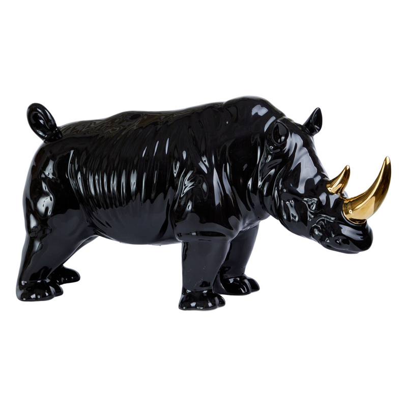 Статуэтка черный носорог с золотыми рогами Golden Horned Black Rhino Черный Золотой Статуэтка черный носорог с золотыми рогами Golden Horned Black Rhino Черный Золотой в Санкт-петербурге | Loft Concept