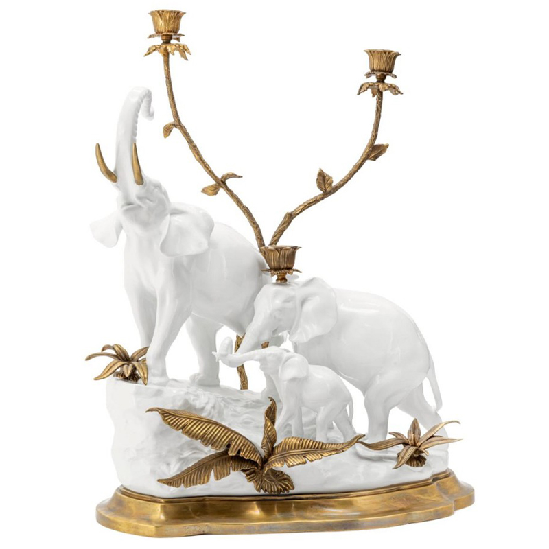 Подсвечник Abhika Candleholder Atlanta Elephants Белый Золотой в Санкт-петербурге | Loft Concept 