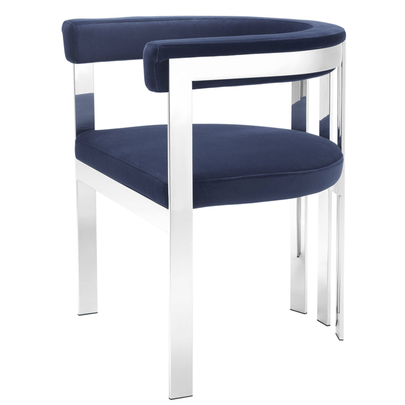 Стул Eichholtz Dining Chair Clubhouse blue Сапфирово-синий Нержавеющая сталь в Санкт-петербурге | Loft Concept 