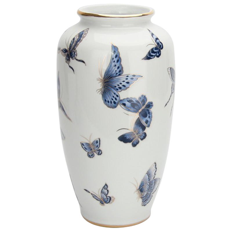 Ваза Porcelain Butterfly Blue and Gold Vase Белый Светло-синий Золотой в Санкт-петербурге | Loft Concept 