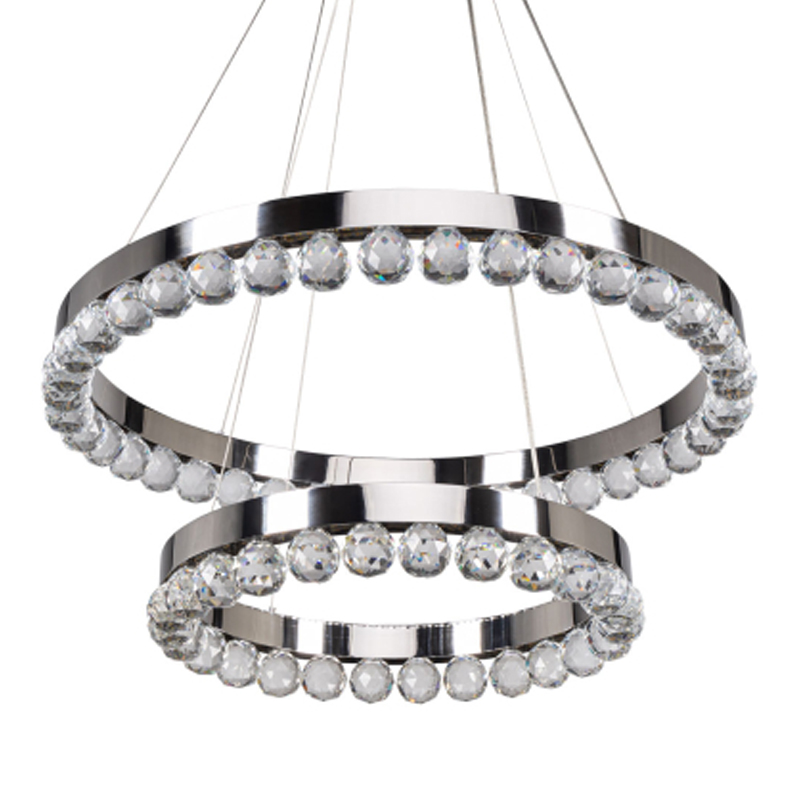 Люстра с двумя кольцами цвета хром и прозрачными хрустальными шарами по периметру Sacramento Transparent Balls Chandelier Хром Прозрачный в Санкт-петербурге | Loft Concept 