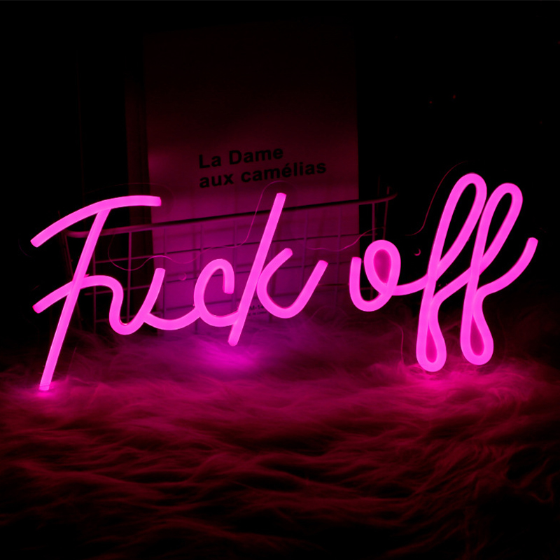 Неоновая настенная лампа Fuck Off Neon Wall Lamp Розовый Розовый Прозрачный в Санкт-петербурге | Loft Concept 