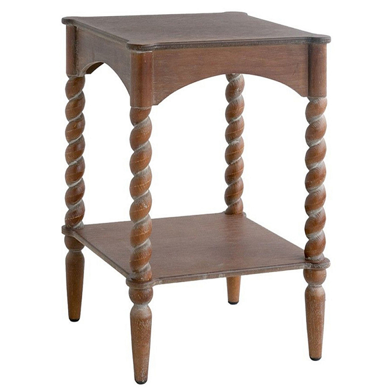 Приставной столик деревянный с резными ножками и нижней полкой Vintage Side Table Brown Wood Коричневый в Санкт-петербурге | Loft Concept 