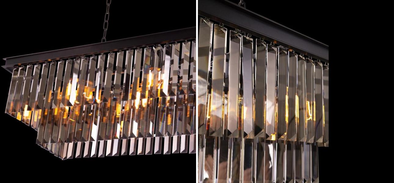 Прямоугольная Люстра RH 1920s Odeon Black iron Серое Стекло Длина 120 см - фото №2
