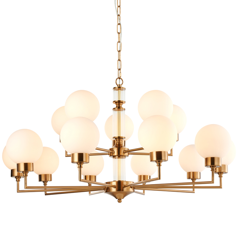 Люстра Zibille Chandelier Brass 93 Латунь Белое матовое стекло Прозрачный в Санкт-петербурге | Loft Concept 