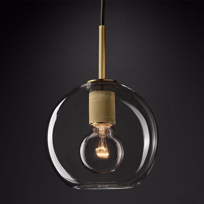 Подвесной светильник RH Utilitaire Globe Pendant Brass Латунь Прозрачное Стекло в Санкт-петербурге | Loft Concept 