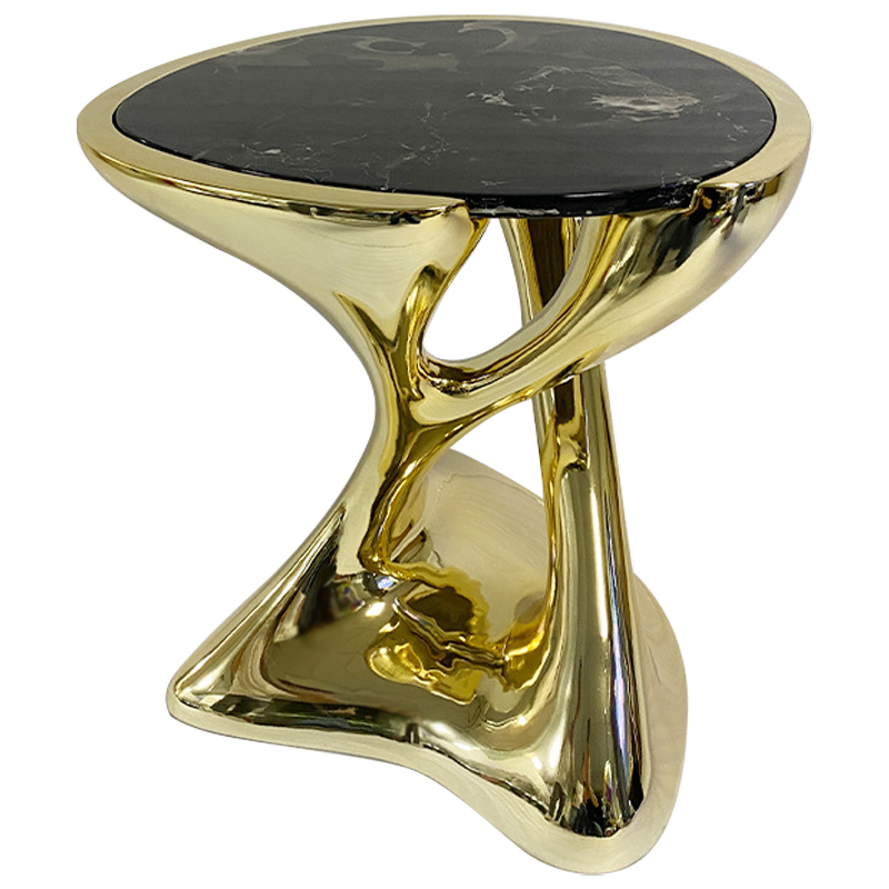 Приставной стол Molten Gold Side Table Глянцевое золото Черный Мрамор Nero в Санкт-петербурге | Loft Concept 