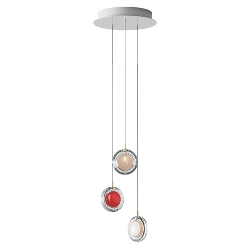 Люстра Lens 3 красный в стиле Bomma Прозрачное Стекло Красный Белый в Санкт-петербурге | Loft Concept 