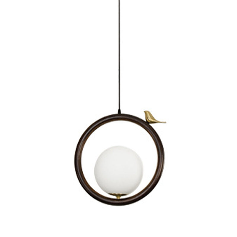 Светильник с птичкой Bird Wood Ring Hanging Lamp Латунь Белый Коричневый в Санкт-петербурге | Loft Concept 