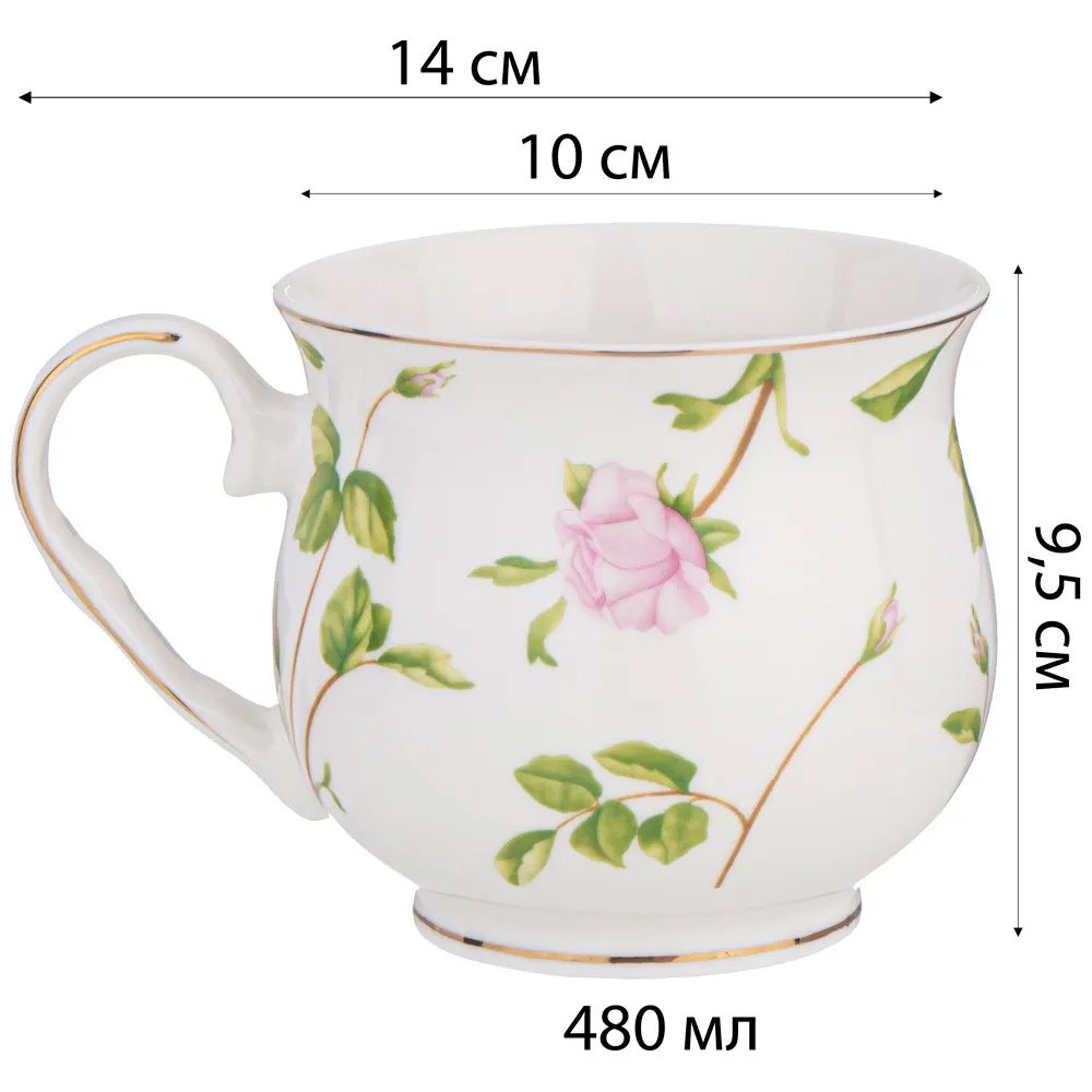 Кружка фарфоровая белая с цветочным принтом 480 мл Flower Porcelain Collection в Санкт-петербурге