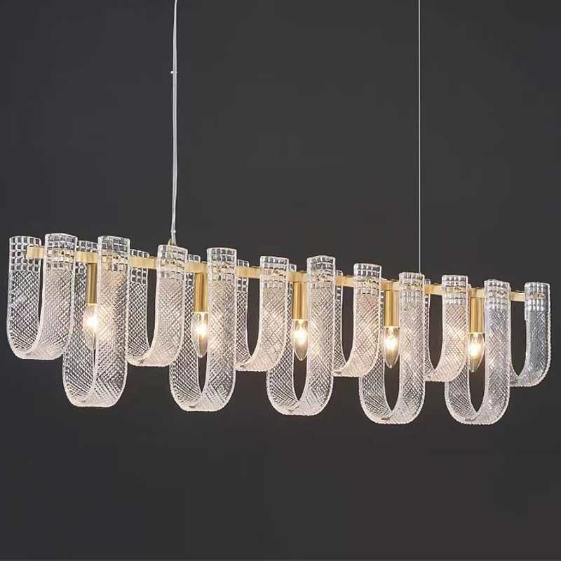 Линейная Люстра Prudence Textured Glass Linear Chandelier B Прозрачное Стекло Золотой в Санкт-петербурге | Loft Concept 