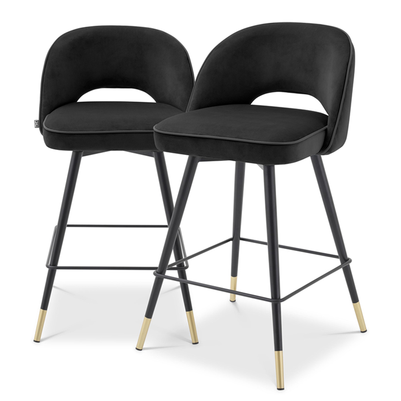 Комплект полубарных стульев Eichholtz Counter Stool Cliff set of 2 black Черный Латунь в Санкт-петербурге | Loft Concept 