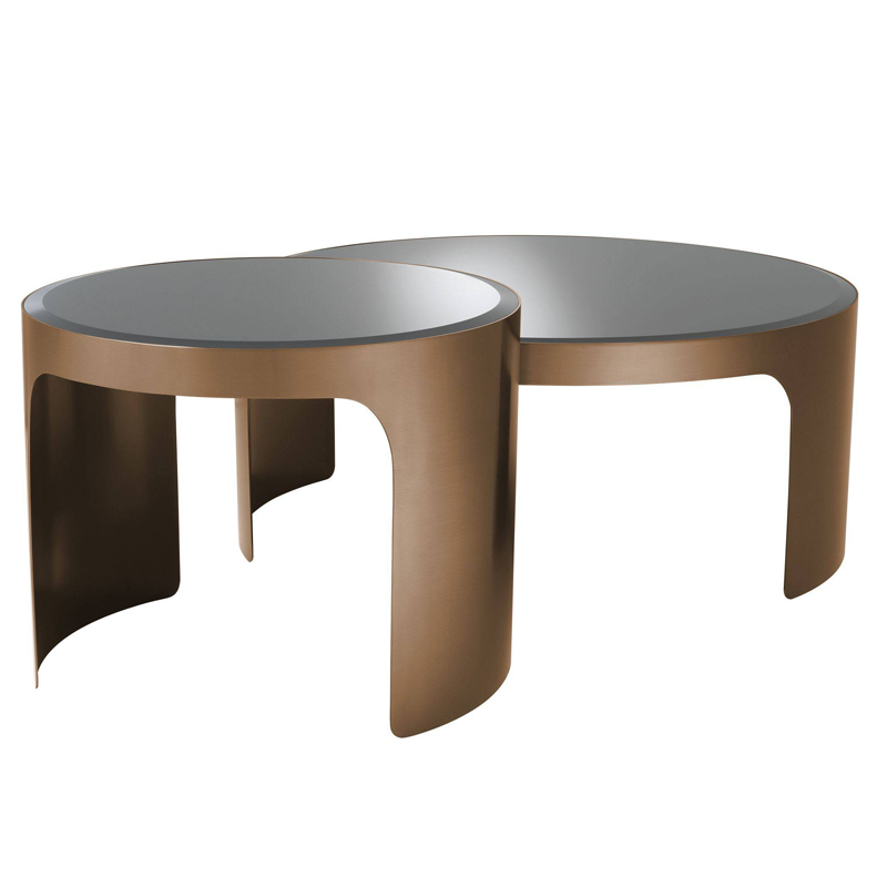 Комплект кофейных столов Eichholtz Coffee Table Piemonte Set of 2 copper Глянцевый черный Матовая медь в Санкт-петербурге | Loft Concept 